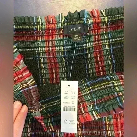 NWT | J Crew Puff-sleeve smocked crop top in Stewart tartan sz 3x. Office preppy - Picture 4 of 6